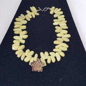 Shiana fine silver .999 flower w yellow serpentine stone Choker necklace collar